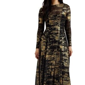 Price drop. Ted Baker Black and Gold Long Sleeve Party Dress - unique design
